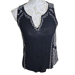 Lucky Brand Top Sleeveless Black & white paisley Cotton Modal Women's XS